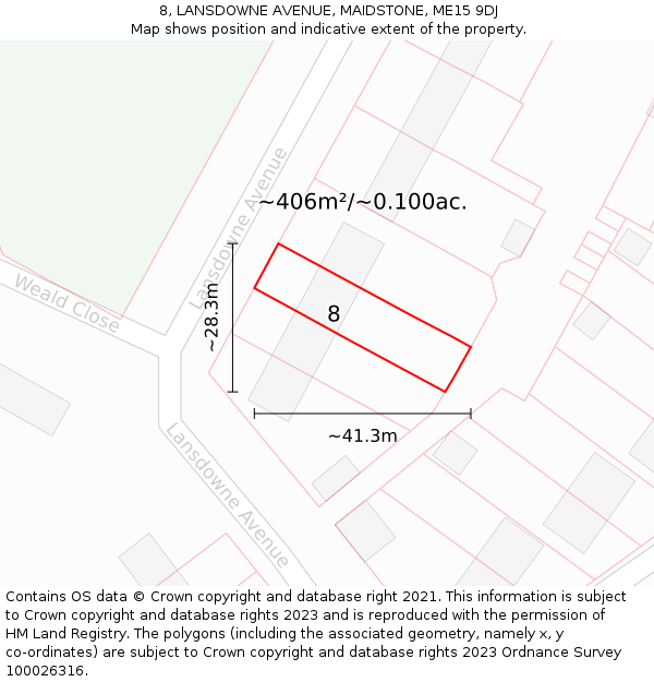 8, LANSDOWNE AVENUE, MAIDSTONE, ME15 9DJ: Plot and title map