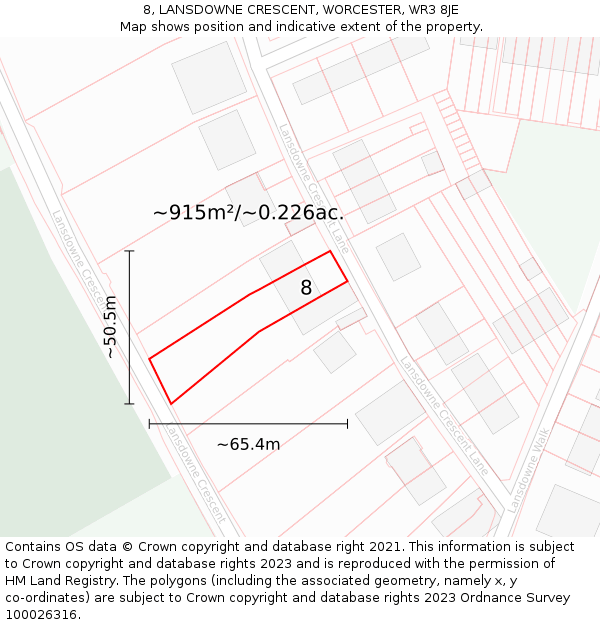 8, LANSDOWNE CRESCENT, WORCESTER, WR3 8JE: Plot and title map