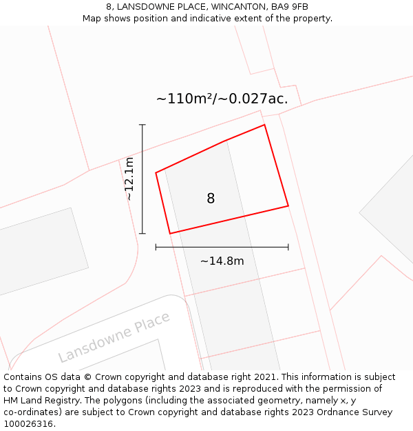 8, LANSDOWNE PLACE, WINCANTON, BA9 9FB: Plot and title map