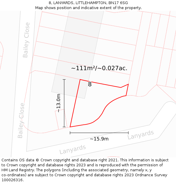 8, LANYARDS, LITTLEHAMPTON, BN17 6SG: Plot and title map