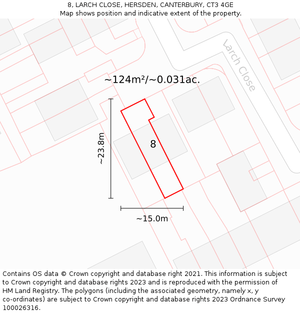 8, LARCH CLOSE, HERSDEN, CANTERBURY, CT3 4GE: Plot and title map