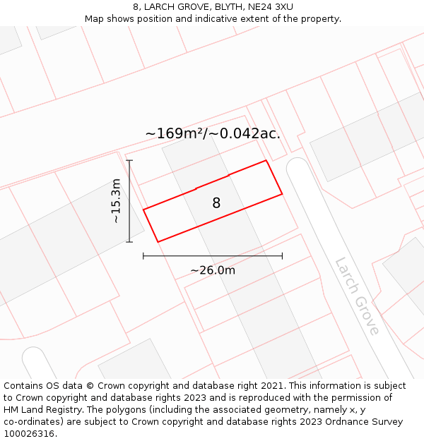 8, LARCH GROVE, BLYTH, NE24 3XU: Plot and title map