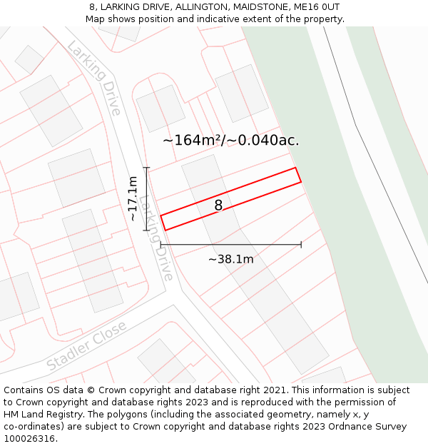 8, LARKING DRIVE, ALLINGTON, MAIDSTONE, ME16 0UT: Plot and title map