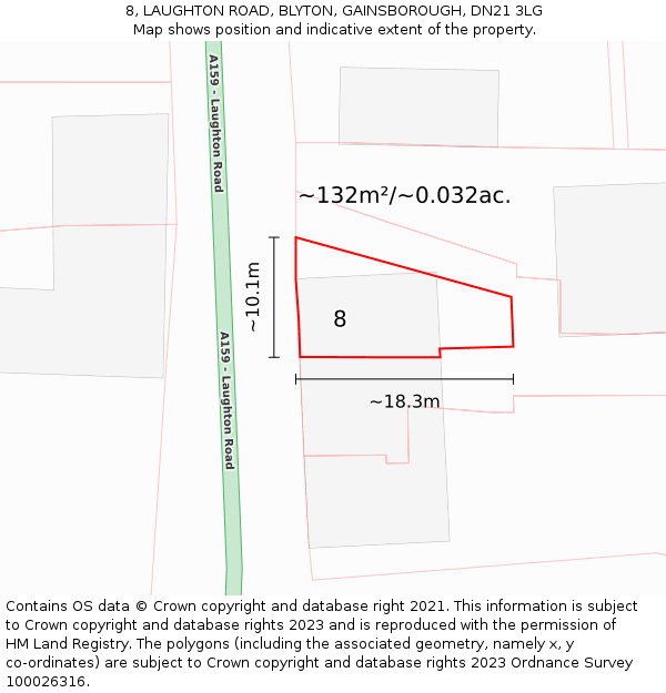 8, LAUGHTON ROAD, BLYTON, GAINSBOROUGH, DN21 3LG: Plot and title map
