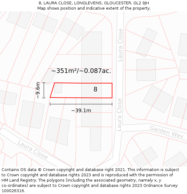 8, LAURA CLOSE, LONGLEVENS, GLOUCESTER, GL2 9JH: Plot and title map