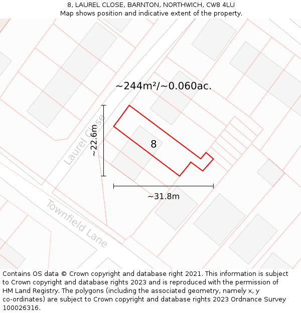 8, LAUREL CLOSE, BARNTON, NORTHWICH, CW8 4LU: Plot and title map
