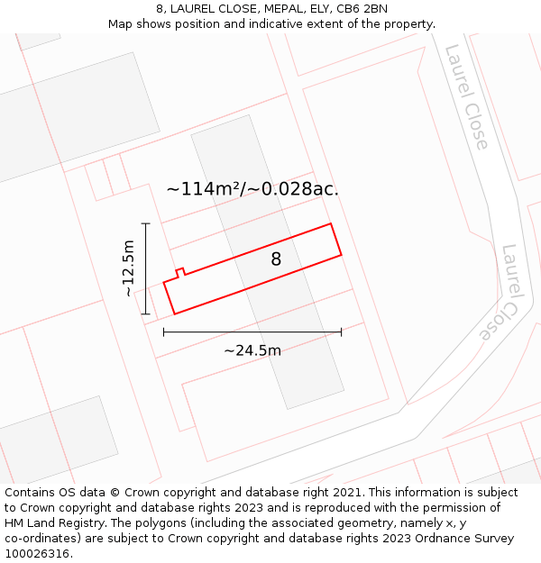 8, LAUREL CLOSE, MEPAL, ELY, CB6 2BN: Plot and title map