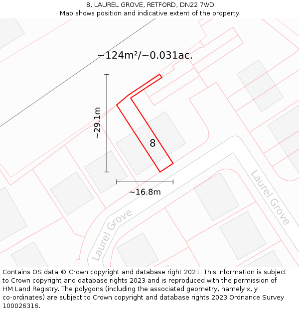8, LAUREL GROVE, RETFORD, DN22 7WD: Plot and title map