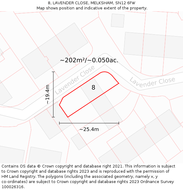 8, LAVENDER CLOSE, MELKSHAM, SN12 6FW: Plot and title map