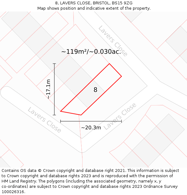 8, LAVERS CLOSE, BRISTOL, BS15 9ZG: Plot and title map