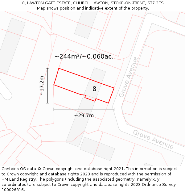 8, LAWTON GATE ESTATE, CHURCH LAWTON, STOKE-ON-TRENT, ST7 3ES: Plot and title map