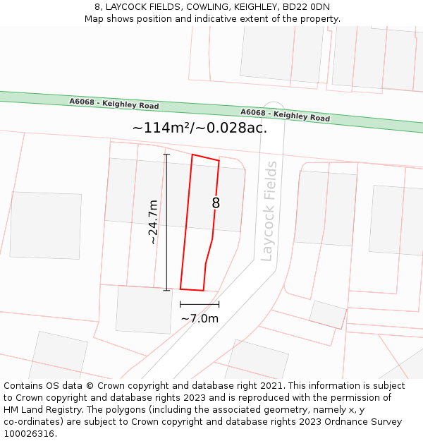 8, LAYCOCK FIELDS, COWLING, KEIGHLEY, BD22 0DN: Plot and title map