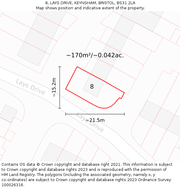 8, LAYS DRIVE, KEYNSHAM, BRISTOL, BS31 2LA: Plot and title map