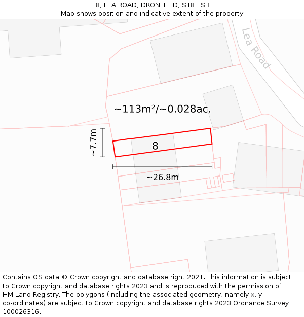 8, LEA ROAD, DRONFIELD, S18 1SB: Plot and title map