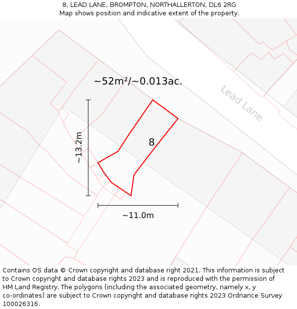 8, LEAD LANE, BROMPTON, NORTHALLERTON, DL6 2RG: Plot and title map