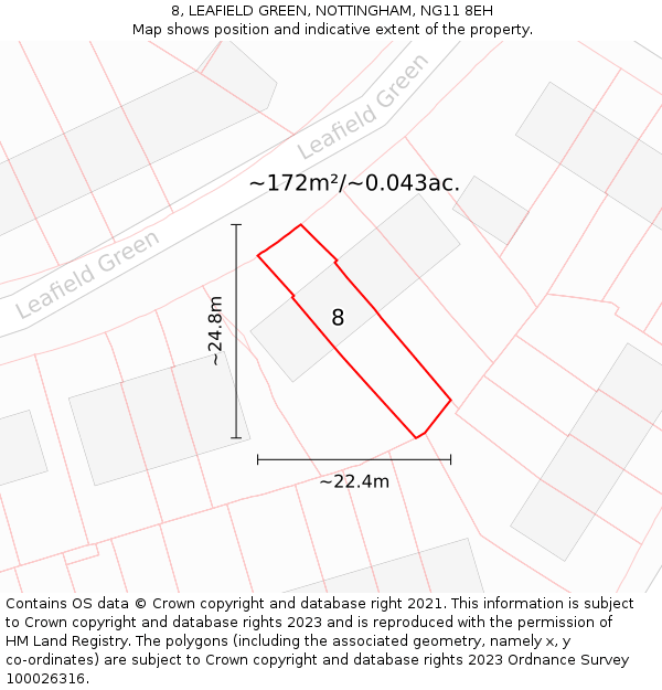 8, LEAFIELD GREEN, NOTTINGHAM, NG11 8EH: Plot and title map