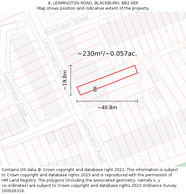 8, LEAMINGTON ROAD, BLACKBURN, BB2 6ER: Plot and title map