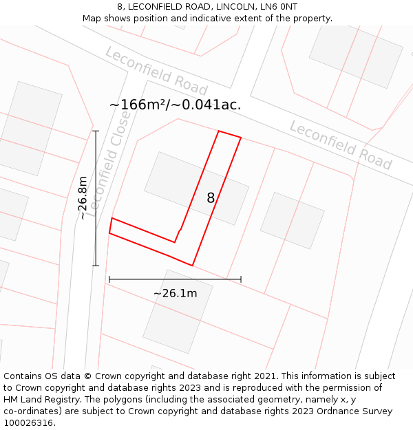 8, LECONFIELD ROAD, LINCOLN, LN6 0NT: Plot and title map