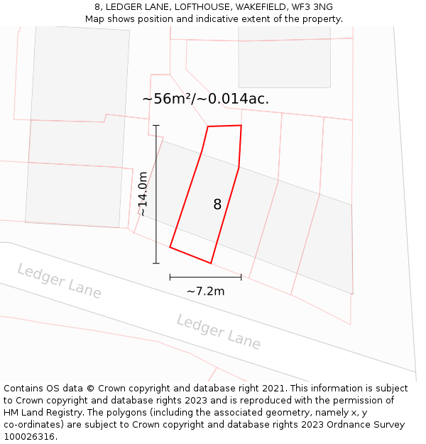 8, LEDGER LANE, LOFTHOUSE, WAKEFIELD, WF3 3NG: Plot and title map