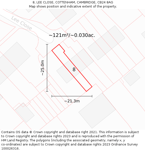 8, LEE CLOSE, COTTENHAM, CAMBRIDGE, CB24 8AG: Plot and title map