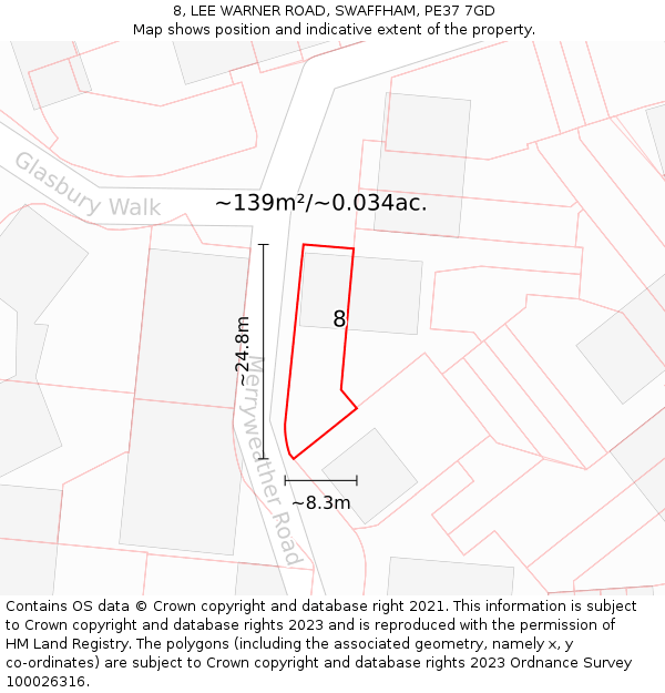 8, LEE WARNER ROAD, SWAFFHAM, PE37 7GD: Plot and title map