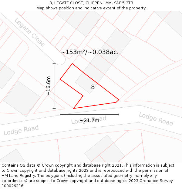 8, LEGATE CLOSE, CHIPPENHAM, SN15 3TB: Plot and title map