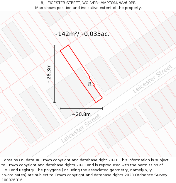 8, LEICESTER STREET, WOLVERHAMPTON, WV6 0PR: Plot and title map