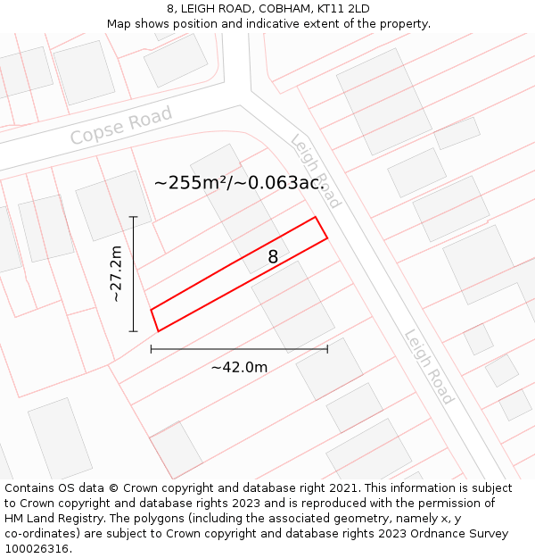 8, LEIGH ROAD, COBHAM, KT11 2LD: Plot and title map