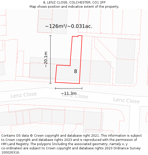 8, LENZ CLOSE, COLCHESTER, CO1 2FP: Plot and title map