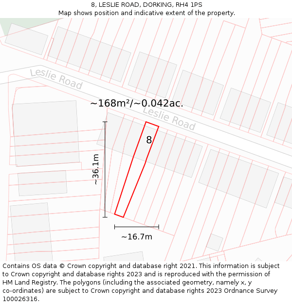 8, LESLIE ROAD, DORKING, RH4 1PS: Plot and title map