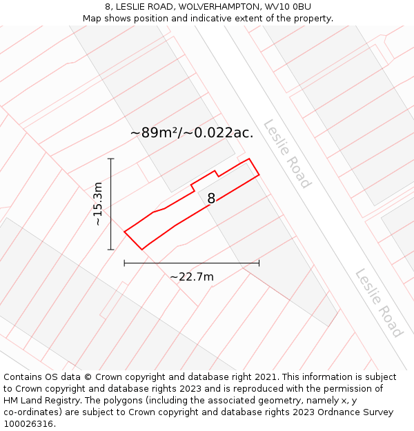 8, LESLIE ROAD, WOLVERHAMPTON, WV10 0BU: Plot and title map