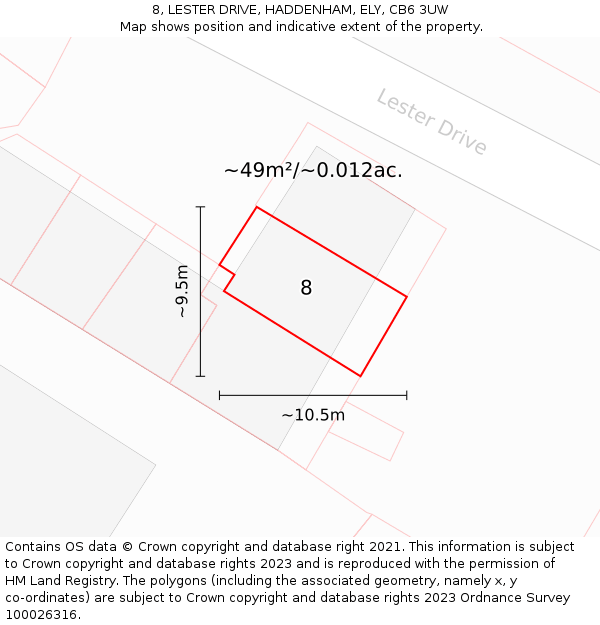 8, LESTER DRIVE, HADDENHAM, ELY, CB6 3UW: Plot and title map