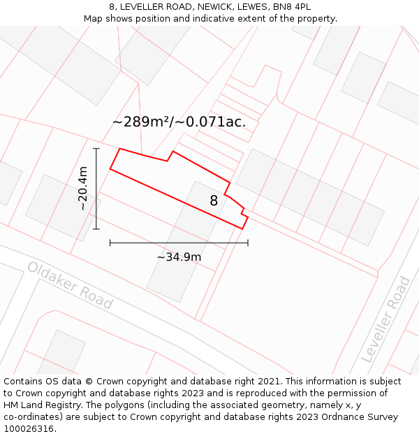 8, LEVELLER ROAD, NEWICK, LEWES, BN8 4PL: Plot and title map