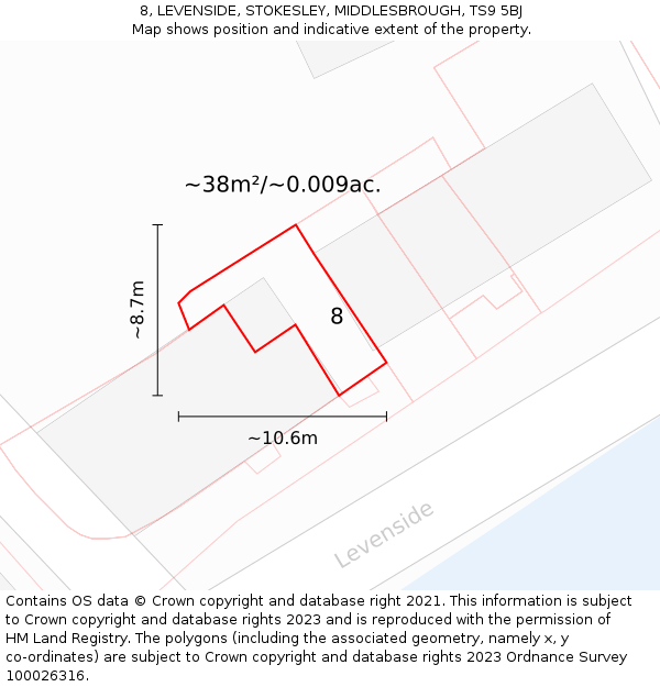 8, LEVENSIDE, STOKESLEY, MIDDLESBROUGH, TS9 5BJ: Plot and title map