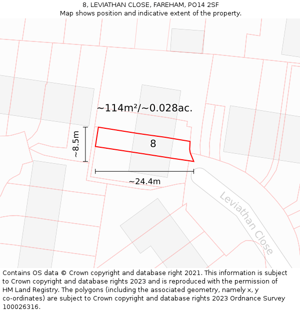 8, LEVIATHAN CLOSE, FAREHAM, PO14 2SF: Plot and title map