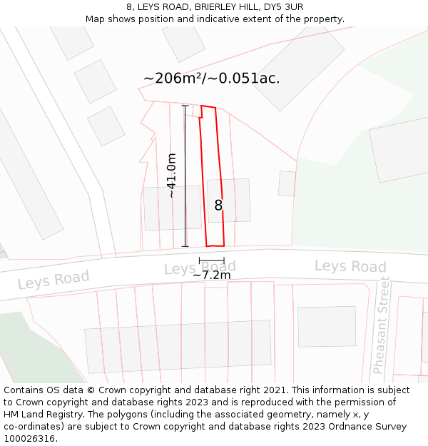 8, LEYS ROAD, BRIERLEY HILL, DY5 3UR: Plot and title map
