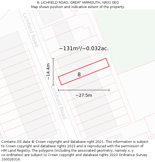 8, LICHFIELD ROAD, GREAT YARMOUTH, NR31 0EQ: Plot and title map
