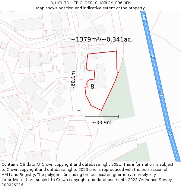 8, LIGHTOLLER CLOSE, CHORLEY, PR6 9FN: Plot and title map
