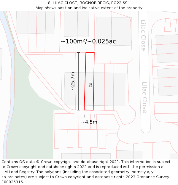 8, LILAC CLOSE, BOGNOR REGIS, PO22 6SH: Plot and title map