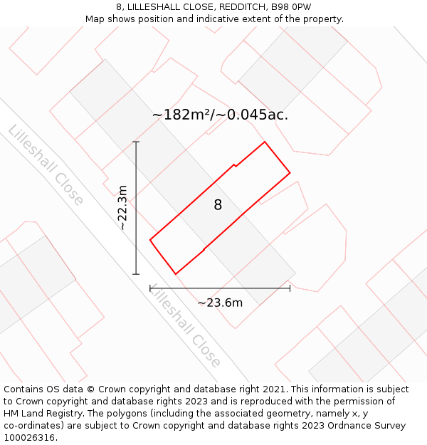 8, LILLESHALL CLOSE, REDDITCH, B98 0PW: Plot and title map