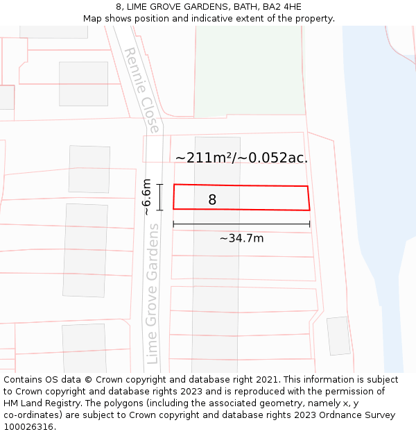 8, LIME GROVE GARDENS, BATH, BA2 4HE: Plot and title map