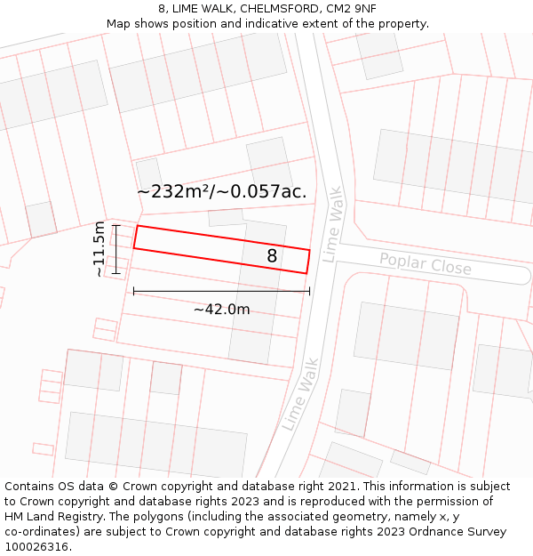 8, LIME WALK, CHELMSFORD, CM2 9NF: Plot and title map