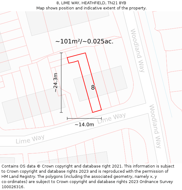 8, LIME WAY, HEATHFIELD, TN21 8YB: Plot and title map