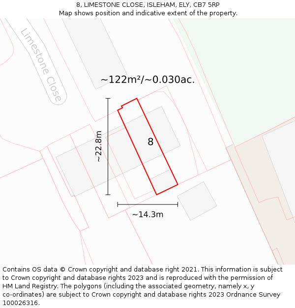 8, LIMESTONE CLOSE, ISLEHAM, ELY, CB7 5RP: Plot and title map