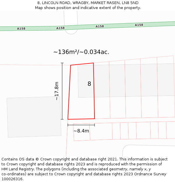 8, LINCOLN ROAD, WRAGBY, MARKET RASEN, LN8 5ND: Plot and title map