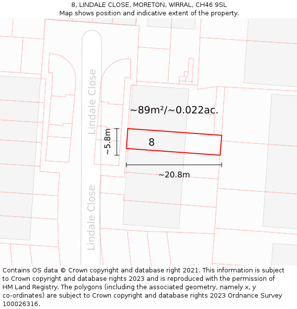 8, LINDALE CLOSE, MORETON, WIRRAL, CH46 9SL: Plot and title map