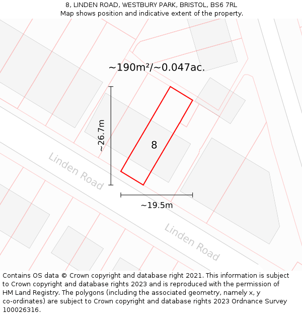 8, LINDEN ROAD, WESTBURY PARK, BRISTOL, BS6 7RL: Plot and title map