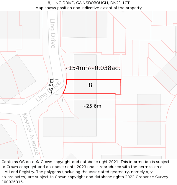 8, LING DRIVE, GAINSBOROUGH, DN21 1GT: Plot and title map