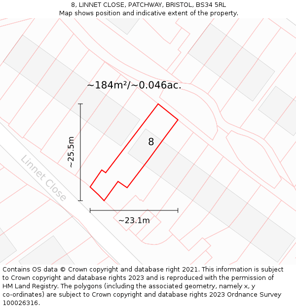 8, LINNET CLOSE, PATCHWAY, BRISTOL, BS34 5RL: Plot and title map