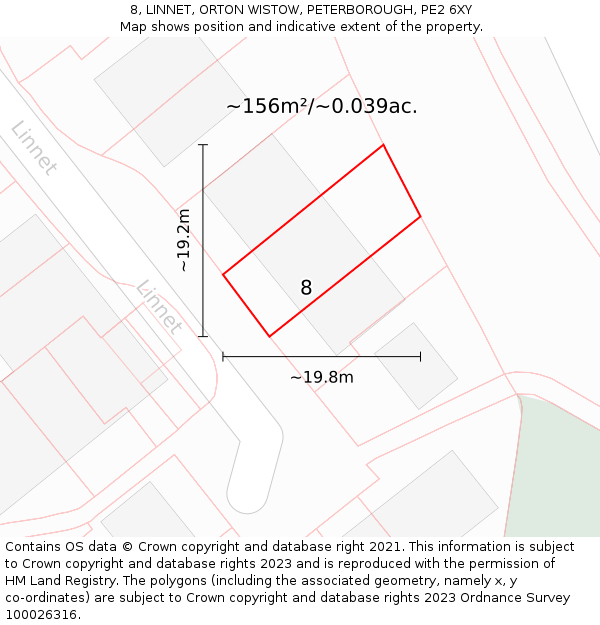 8, LINNET, ORTON WISTOW, PETERBOROUGH, PE2 6XY: Plot and title map